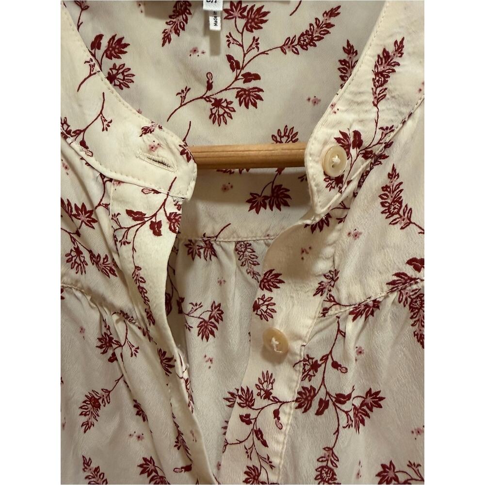 Frame Silk Blend Cream Blouse with Rust Floral Print Oversized Small - Picture 16 of 16
